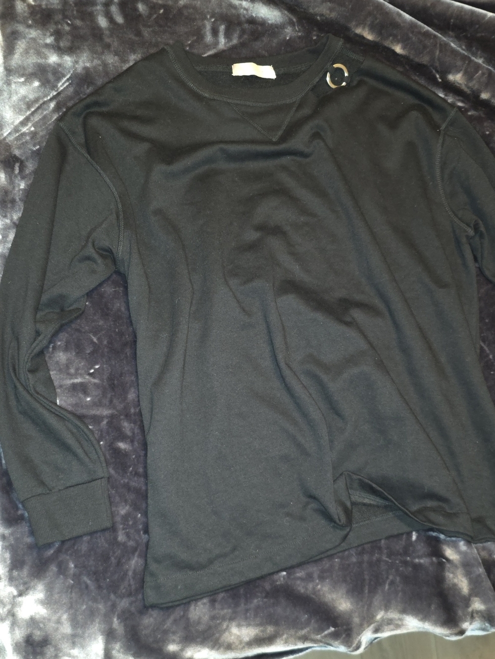 Suzy Shier Black Long-Sleeve Crewneck with Shoulder Ring Detail